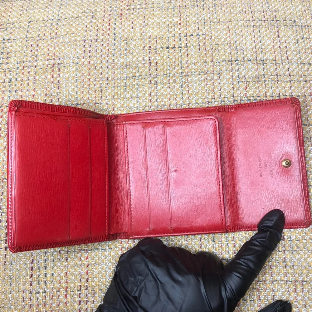 LOUIS VUITTON Red Epi Portefeiulle Elise Trifold Coin Cash Wallet Authentic - Picture 11 of 16
